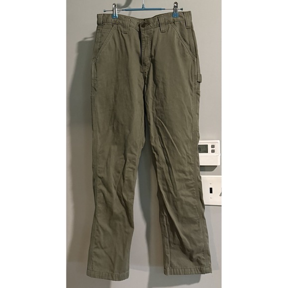 Carhartt Pants 100070 301 Canvas Flannel Lined Utility Dungaree 30x31‎ Actual - Picture 1 of 8